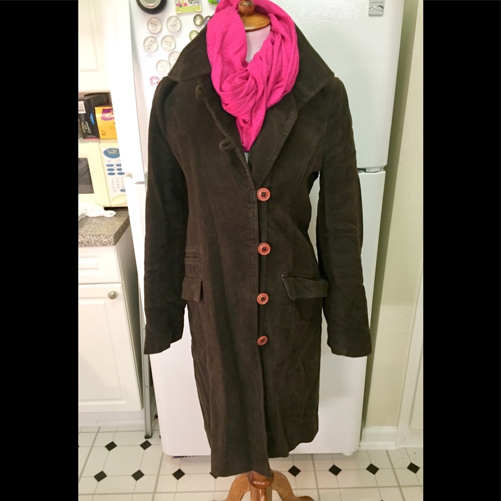 French Connection Brown Trench Coat with Pink Scarf
